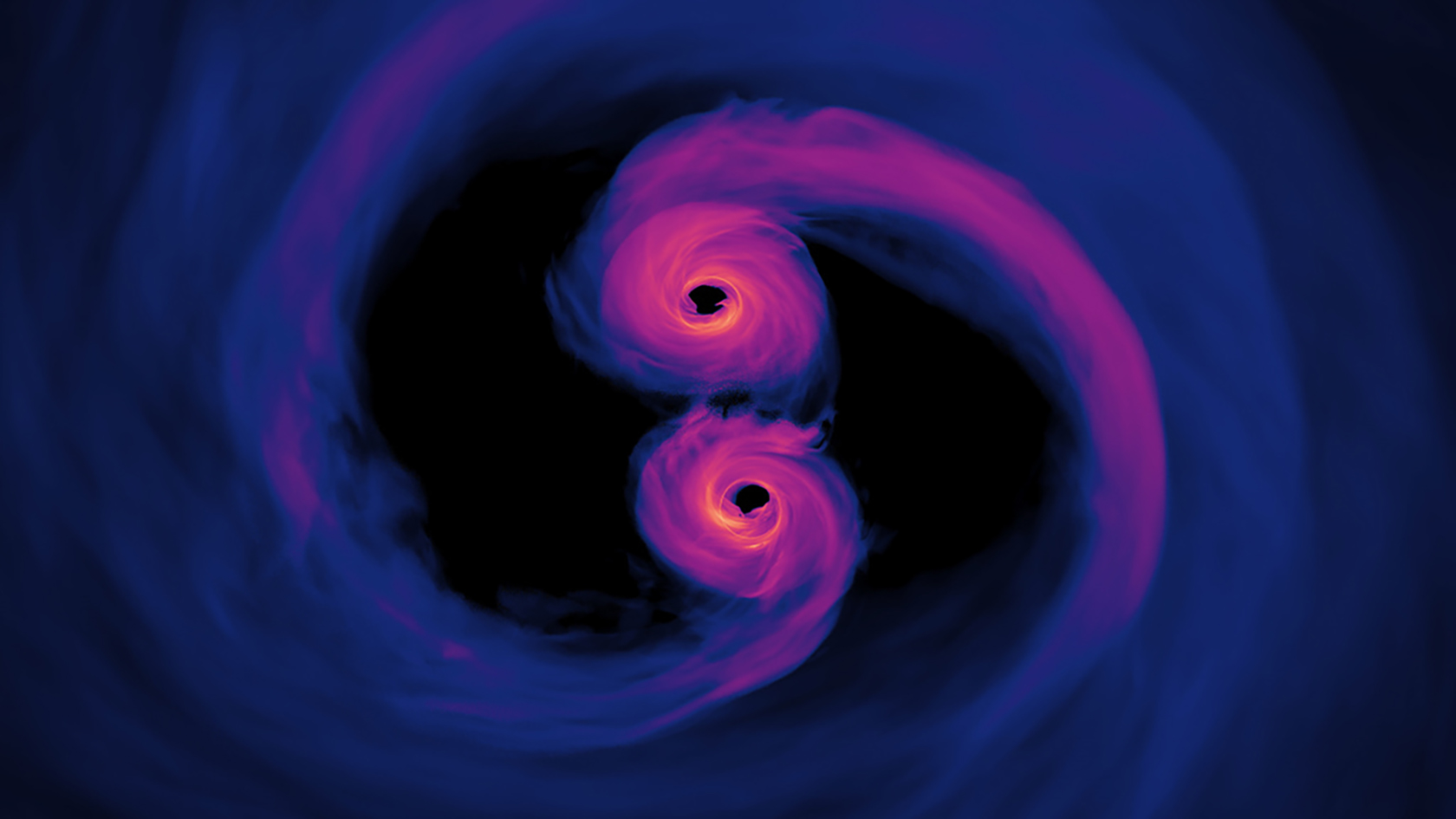 When a supermassive black hole is about to eat another massive black hole, this will emit gravitational waves, which are ripples in spacetime that propagate through the Universe. 